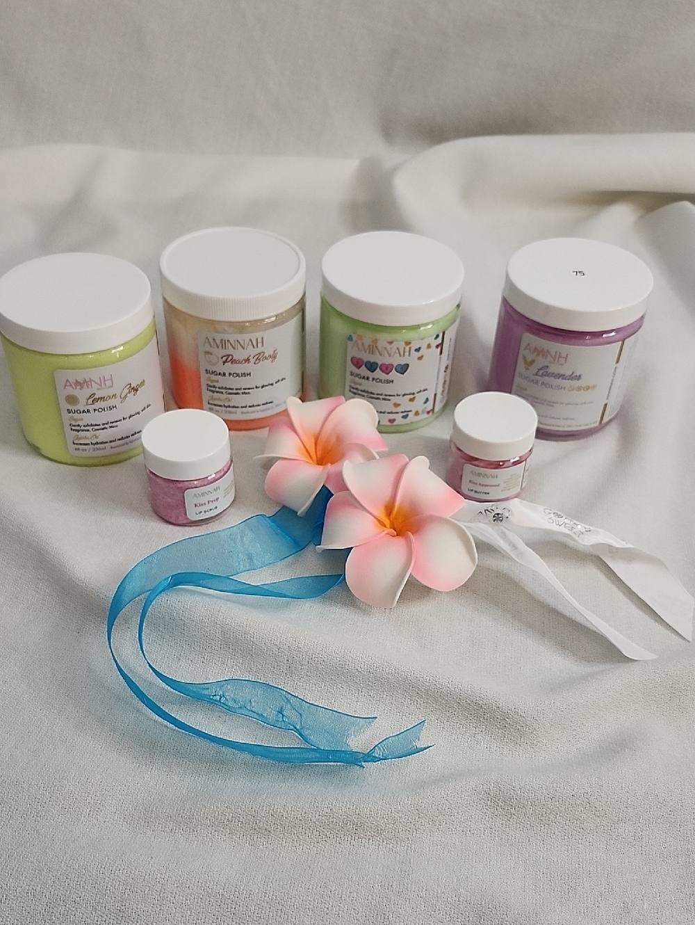 4pc  Aminnah Sugar Polish with lip Butter and Scrub Set